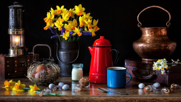 Картинка еда натюрморт яйца чай букет