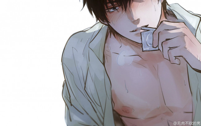 Обои картинки фото аниме, gintama, парень, рубашка, презерватив