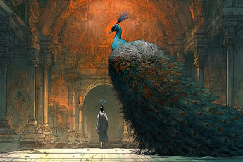 Картинка аниме животные +существа павлин