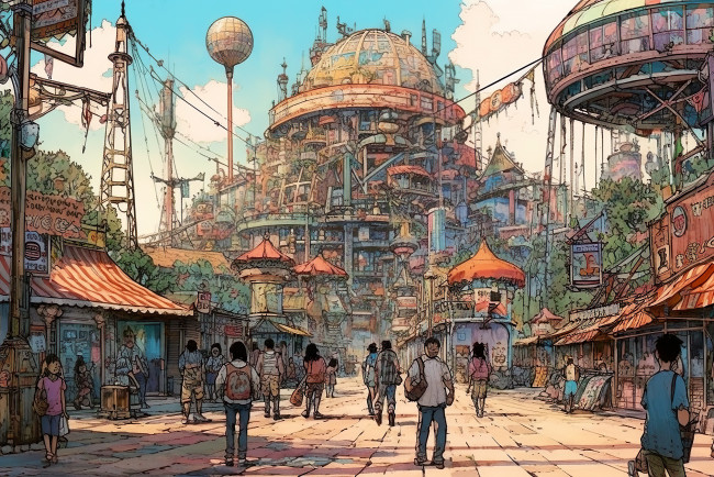 Обои картинки фото аниме, город,  улицы,  интерьер,  здания