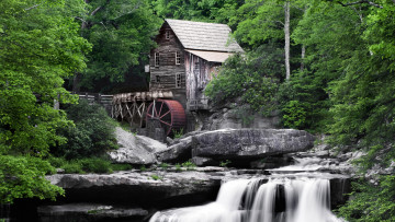 Картинка разное мельницы дом ручей каини деревья