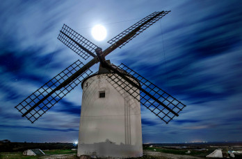 Картинка разное мельницы тучи луна ночь мельница