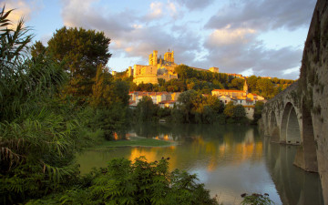 Картинка города дворцы замки крепости город река мост beziers france