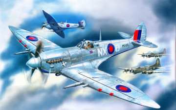 Картинка спитфайр mk авиация 3д рисованые graphic королевские ввс 2-я мировая истребитель