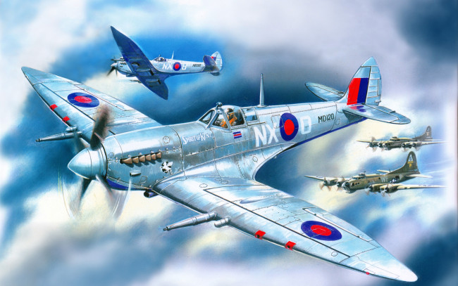 Обои картинки фото спитфайр, mk, авиация, 3д, рисованые, graphic, королевские, ввс, 2-я, мировая, истребитель