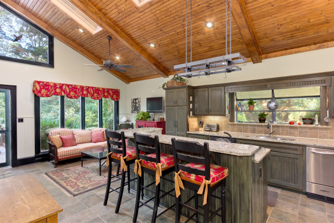 Обои картинки фото интерьер, кухня, стол, стулья, мебель, посуда