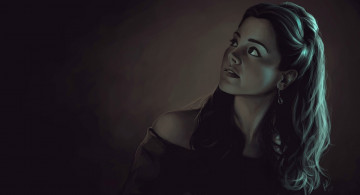 Картинка рисованные люди платье плечи серьги девушка фон волосы лицо взгляд