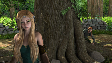 Картинка 3д+графика people+ люди дерево блондинка девушка взгляд