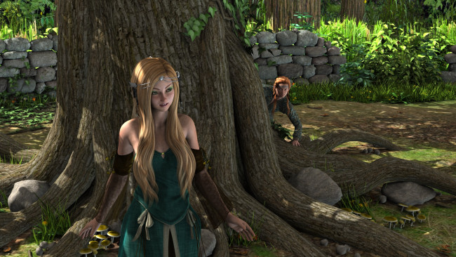 Обои картинки фото 3д графика, people , люди, взгляд, девушка, дерево, блондинка