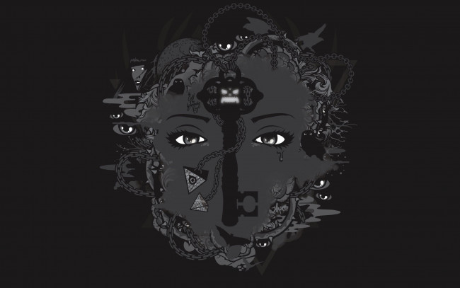 Обои картинки фото рисованные, минимализм, взгляд, лицо, ключ