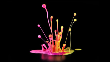 Картинка разное капли +брызги +всплески краска чёрный фон жидкость цвет