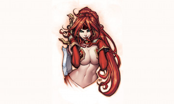 Картинка рисованное комиксы фон девушка меч взгляд