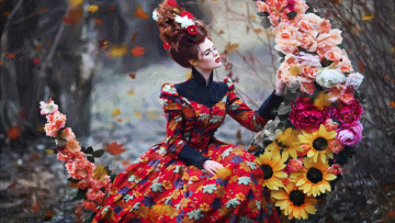 Картинка рисованное люди цветы девушка осень картина маслом