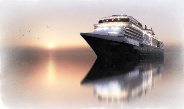 Картинка рисованное живопись закат ночь море корабль акварель