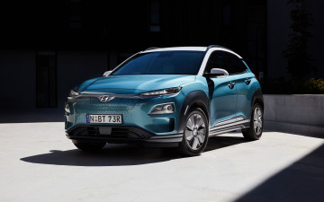Картинка 2019+hyundai+kona+electric автомобили hyundai корейские электромобили синий вид спереди электрический кроссовер