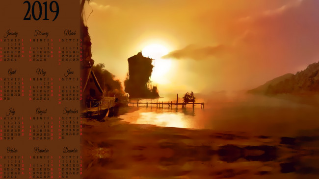 Обои картинки фото календари, фэнтези, хижина, водоем