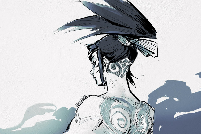 Обои картинки фото видео игры, league of legends, akali, девушка, тату