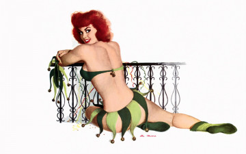 Картинка рисованное al+moore девушка рыжая шут костюм ограда