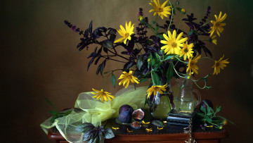 обоя еда, инжир, букет, шкатулка, базилик