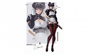 Картинка аниме оружие +техника +технологии девушка горничная ушки птица