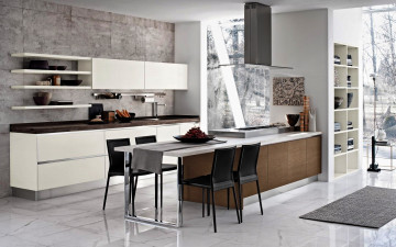 Картинка интерьер кухня шкафчики плита обеденный стол