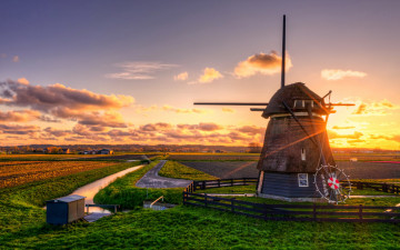 Картинка разное мельницы поля мельница закат
