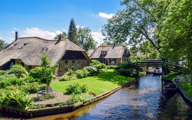 Обои картинки фото giethoorn, netherlands, города, - мосты
