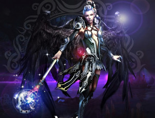 обоя видео игры, aion,  the tower of eternity, девушка, ангел, посох