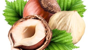 обоя еда, орехи,  каштаны,  какао-бобы, ядро, скорлупа, листья, фундук