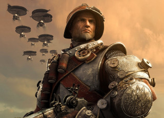 обоя видео игры, rise of nations,  rise of legends, воин, броня, оружие, шлем, летательные, аппараты