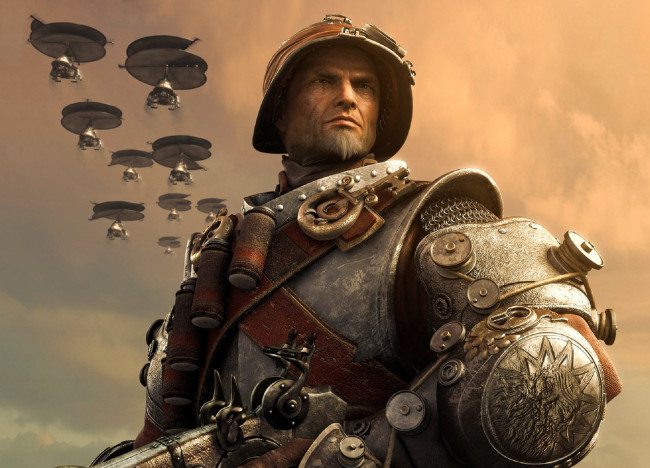 Обои картинки фото видео игры, rise of nations,  rise of legends, воин, броня, оружие, шлем, летательные, аппараты