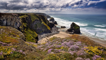 Картинка bedruthan steps cornwall england природа побережье celtic sea англия кельтское море скалы