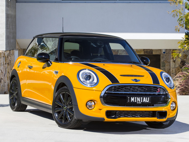 Обои картинки фото автомобили, mini, f56, au-spec, cooper, s, желтый, 2014г
