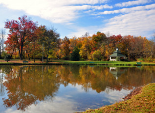 Картинка природа парк деревья небо отражения озеро