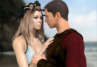 Картинка 3д+графика существа+ creatures горгон парень фон взгляд девушка