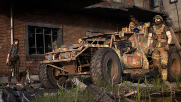 Картинка 3д+графика фантазия+ fantasy солдат танк собака девушка взгляд фон