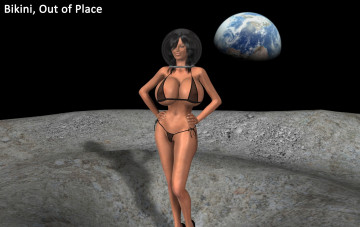 Картинка 3д+графика люди+ people фон луна улыбка взгляд девушка