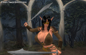 Картинка 3д+графика эльфы+ elves мечи фон взгляд эльфийка