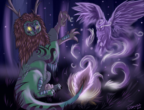 Обои картинки фото рисованное, животные,  сказочные,  мифические, сова, леший
