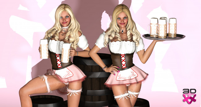 Обои картинки фото 3д графика, люди , people, пиво, фон, взгляд, девушки, улыбка