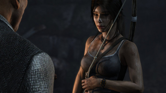 Обои картинки фото видео игры, lara croft tomb raider,  the action adventure, мужчина, фон, взгляд, девушка