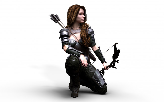 Обои картинки фото 3д графика, амазонки , amazon, девушка, стрелы, лук, взгляд, фон