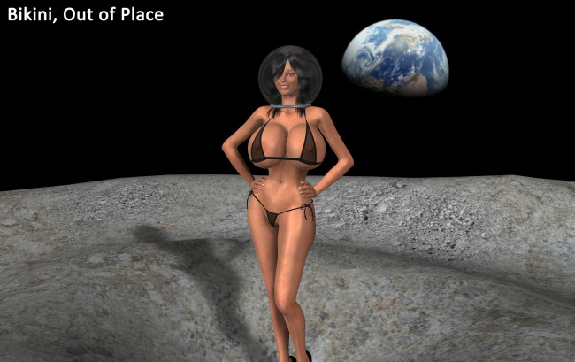 Обои картинки фото 3д графика, люди , people, фон, луна, улыбка, взгляд, девушка