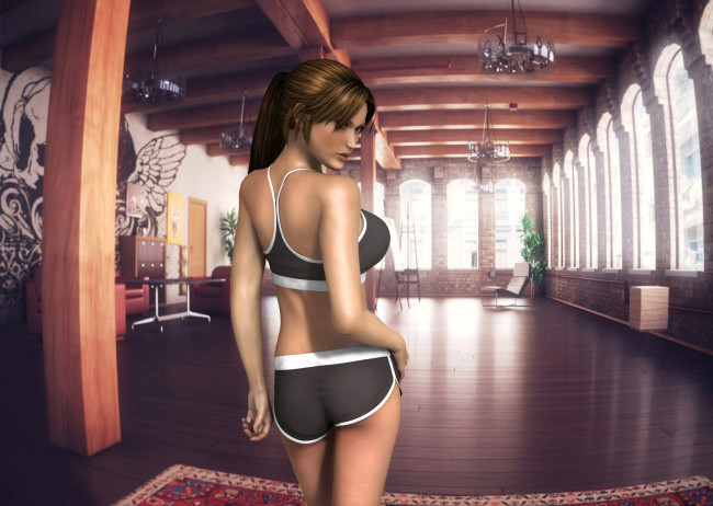 Обои картинки фото 3д графика, люди , people, интерьер, фон, взгляд, девушка