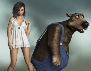 Картинка 3д+графика люди+и+животные+ people+and+animals фон взгляд девушка