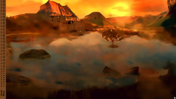 Картинка календари рисованные +векторная+графика вода природа здание