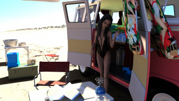 Картинка 3д+графика люди-авто мото+ people-+car+ +moto автомобиль девушка