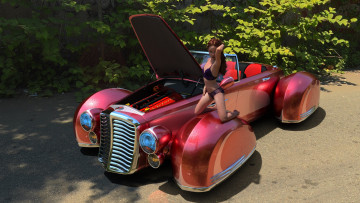 Картинка 3д+графика люди-авто мото+ people-+car+ +moto взгляд девушка фон автомобиль