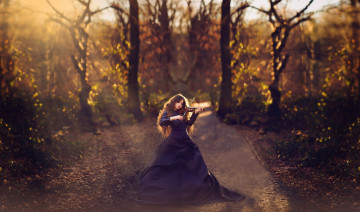 Картинка музыка -другое деревья скрипка девушка природа