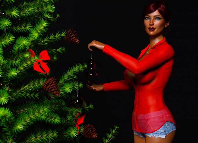 Обои картинки фото 3д графика, праздники , holidays, девушка, взгляд, фон
